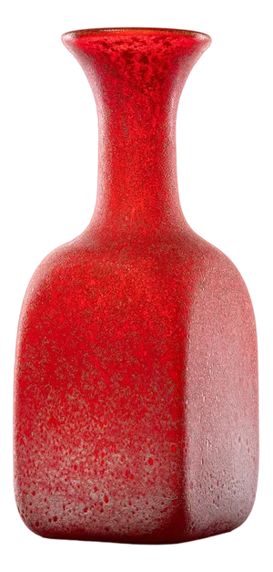 Vintage Red Hand-Blown Studio Glass Vase in Square Shape, 1970s