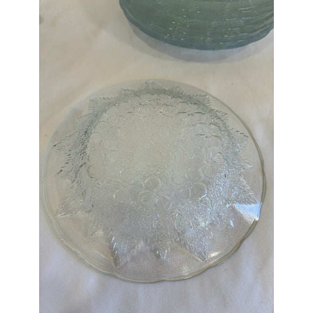 Vintage Kig Indonesia Pressed Glass Floral Dessert Plates - Set of 11 For Sale - Image 10 of 11