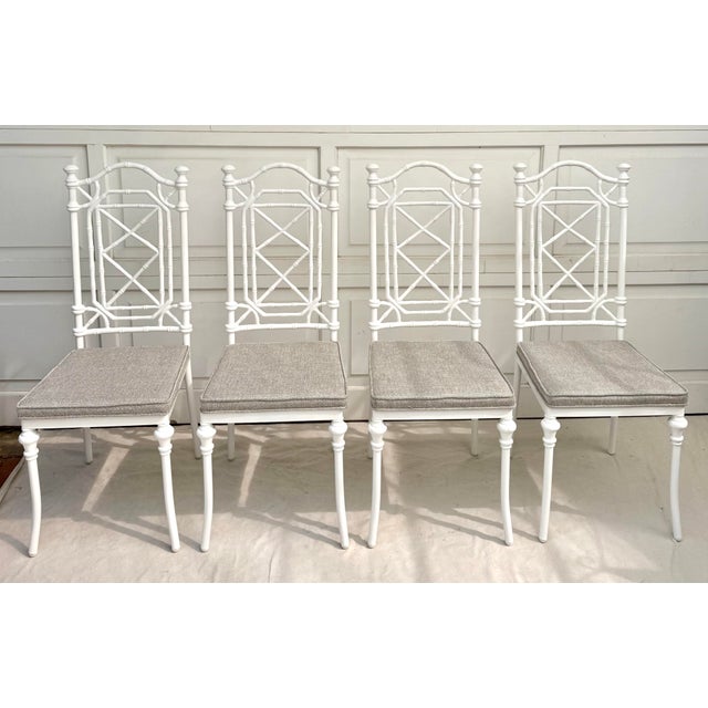 Set of 4 Restored Kessler Faux Bamboo Fretwork Chinoiserie Dining Chairs, Indoor/Outdoor For Sale - Image 17 of 17