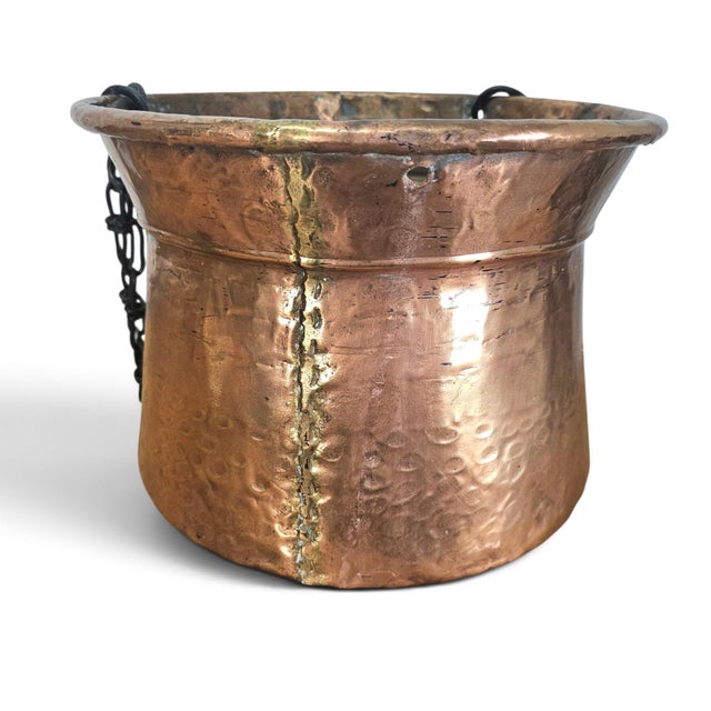 Hand-Hammered Copper Hanging Planter With Forged Iron Chain 12" For Sale - Image 14 of 17