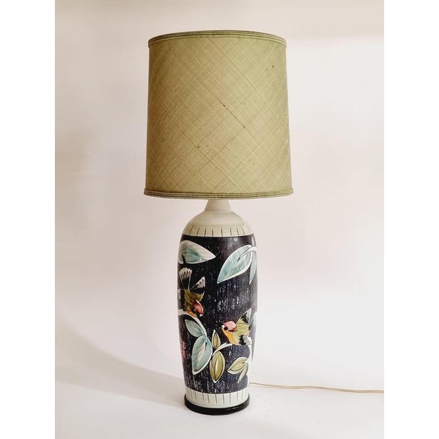 A rare large table lamp with decor of birds on branches. Handmade by nila ceramic alingsås, sweden mid1900s. In good...