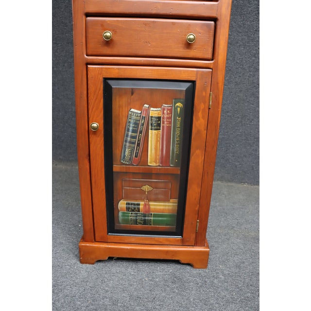Brown Late 20th Century Tall Pine Storage Cabinet With Trompe L’Oeil Book Panel For Sale - Image 8 of 8