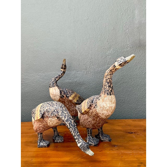 Vintage Carved Wood Goose Sculptures - Set of 3 For Sale - Image 13 of 18