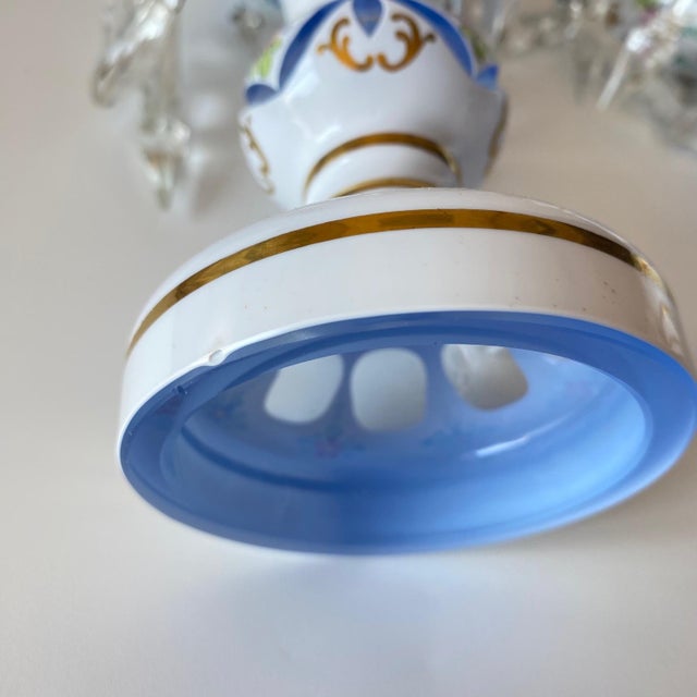 Antique Moser Glass Lusters: Bohemian Glass, White Cut-to-Blue, Hand-Painted For Sale - Image 11 of 13