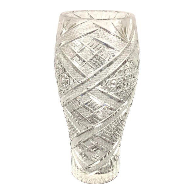 1980s Large Cut Glass Vase For Sale
