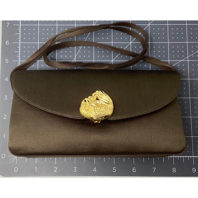 American Judith Leiber Brown Satin Flap Evening Bag. Includes Coin Purse and Neiman Marcus Storage Bag. For Sale - Image 3 of 3