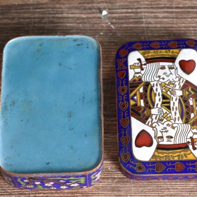 Late 20th Century Vintage Cloisonné Enamel King of Hearts Playing Card Box / Trinket Box For Sale - Image 5 of 6