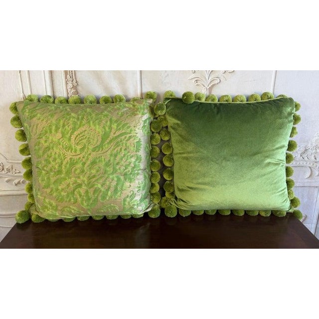 Pistachio Pair of Custom Venetian Mariano Fortuny Damask Pillows For Sale - Image 8 of 12