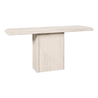 Vintage Italian Postmodern Bullnose Edge Travertine Console Table For Sale