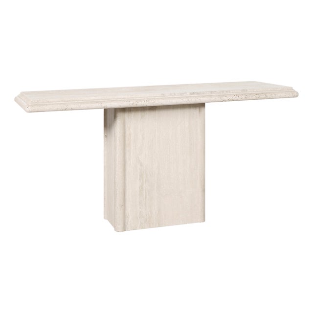 Vintage Italian Postmodern Bullnose Edge Travertine Console Table For Sale