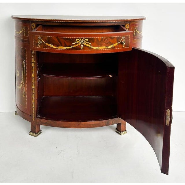 Demi-lune Console Cabinet with Inlays and Embellished with Painted Decorations Offered for sale is a lovely demi-lune...