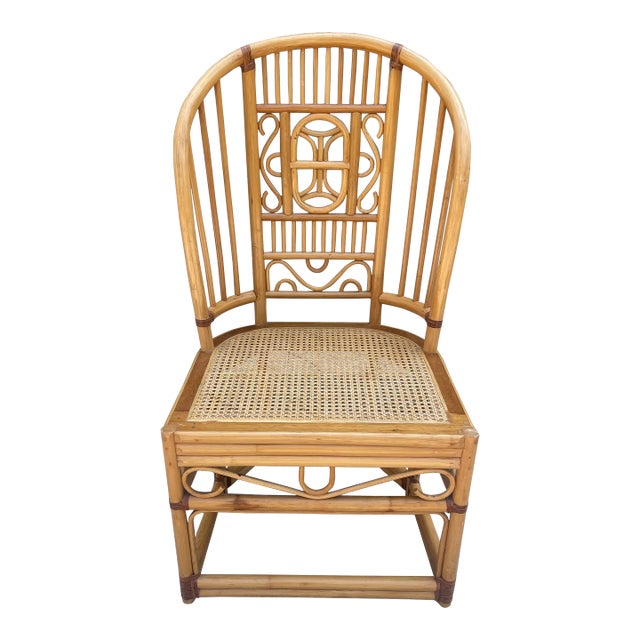 Late 20th Century Vintage Blonde Chinoiserie Coastal Bamboo Accent Chair For Sale