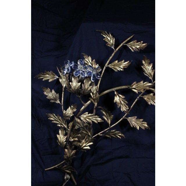 1960s Oversized Italian Hollywood Regency Gilt-Iron Wall Sconce With Crystal Blossoms For Sale - Image 16 of 17