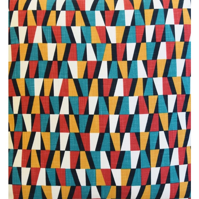 Early 21st Century Designers Geometric Teal/Red/White/Gold Feather/Down Pillows 22" Square - Pair For Sale - Image 5 of 7