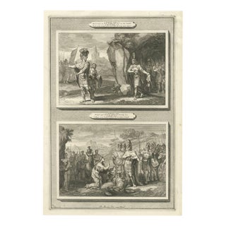 Pieter Mortier, David Spares Saul and Abigail Meets David, 1700, Engraving For Sale
