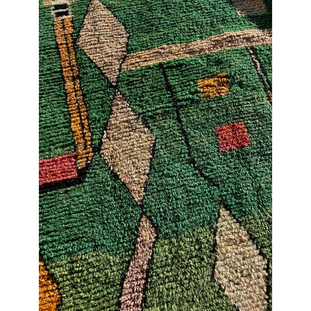Textile Authentic Green Moroccan Berber Wool Rug For Sale - Image 7 of 7