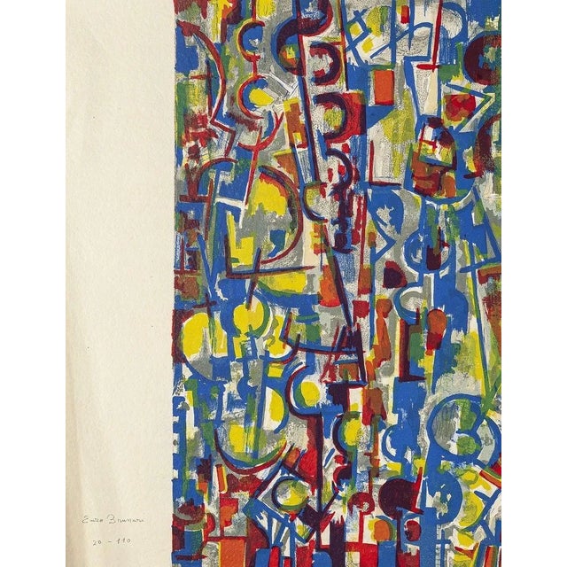 Abstract Composition - Original Scree Print and Lithograph by E. Brunori - 1955 1955 For Sale