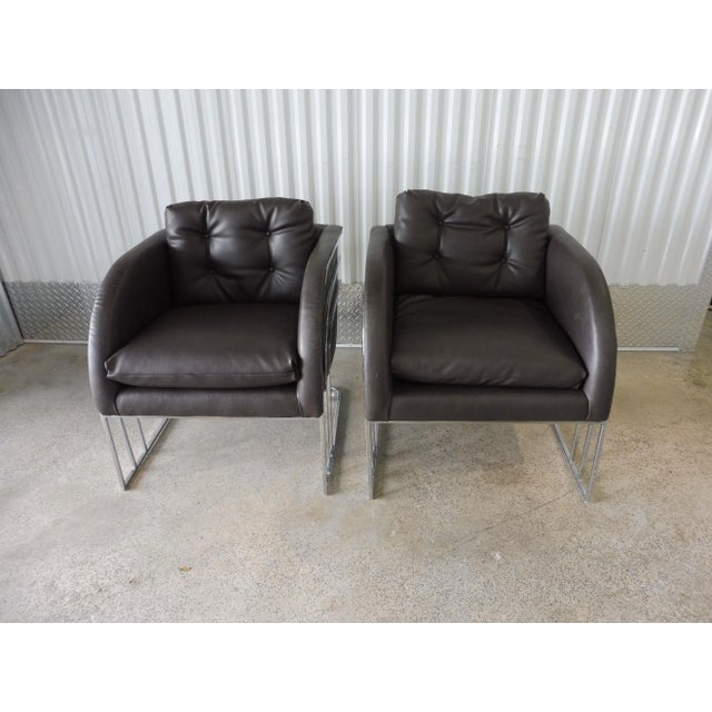 Metal 1970's Mid-Century Modern Milo Baughman Chrome and Leather Club Chairs - a Pair For Sale - Image 7 of 11