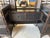 Vintage Chinoiserie Black Lacquered Bamboo Vanity Dressing Table With Mirror, Side Cabinets & Wicker Bench For Sale - Image 10 of 17