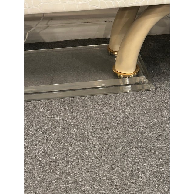 Faux Crocodile Upholstered Bench With Faux Horn & Lucite Base For Sale - Image 4 of 11