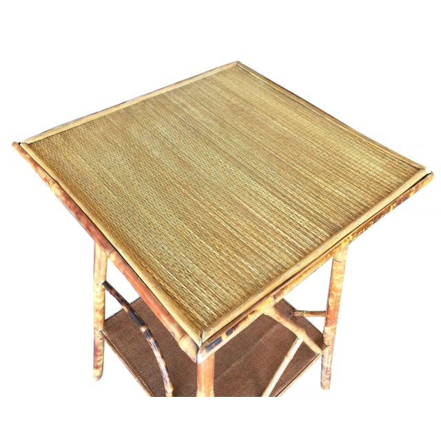 1930s Restored Tiger Bamboo Tortoise Pedestal Side Table W/ Organic Formed Accents For Sale - Image 5 of 7