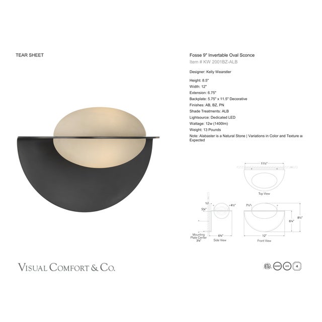 Kelly Wearstler for Visual Comfort Signature Fosse 9" Invertable Oval Sconce in Bronze with Alabaster For Sale - Image 12 of 12