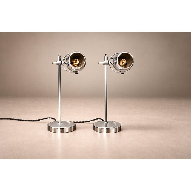 Mid-Century Modern 1960s Brazilian Modern Chrome-Plated Table Lamps, - Pair Rewired For Sale - Image 3 of 18