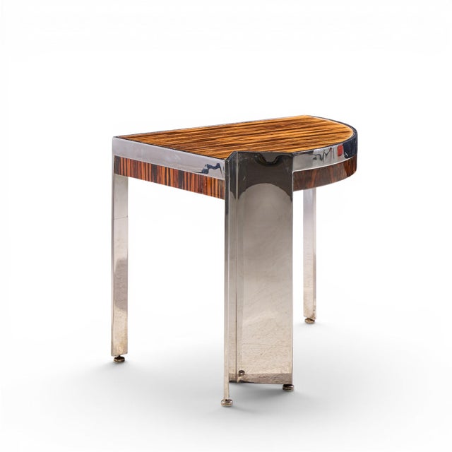 Leon Rosen for Pace Mezzaluna Mid Century Steel and Rosewood Side End Table This side table measures: 28 wide x 21 deep x...