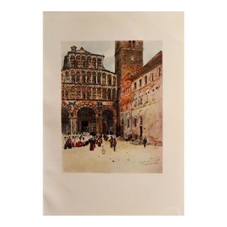 1905 Italian Original Print - The West Front of the Cathedral, Lucca - From Book Florence & Some Tuscan Cities (1905) For Sale