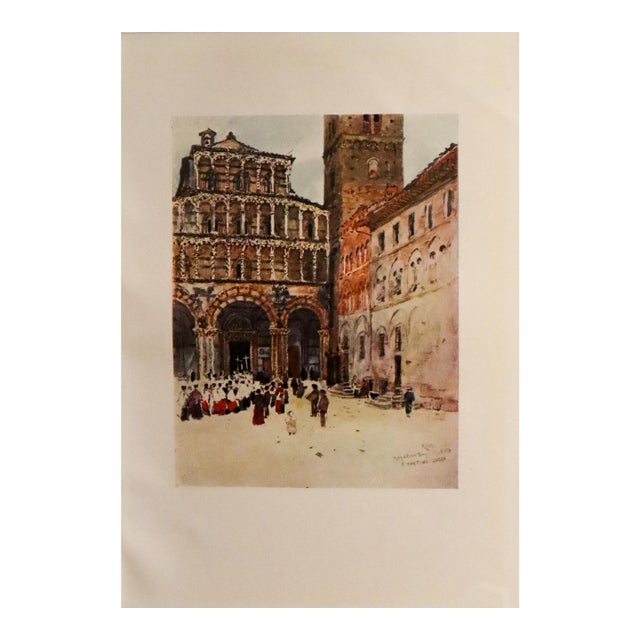 1905 Italian Original Print - The West Front of the Cathedral, Lucca - From Book Florence & Some Tuscan Cities (1905) For Sale