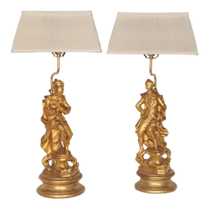 Pair of Louis XIV Style Gilt Wood Lamps