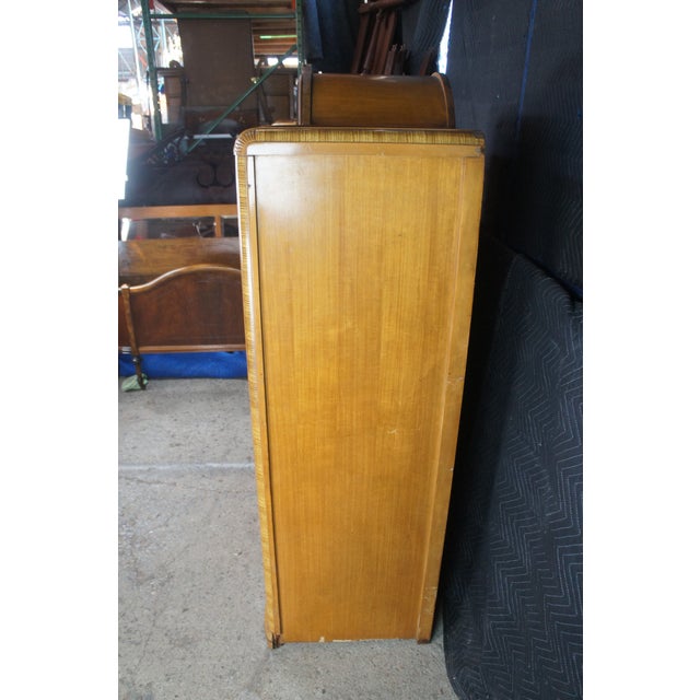 Vintage Art Deco Waterfall Walnut Chifferobe Secretary Desk Dresser Armoire For Sale - Image 11 of 18