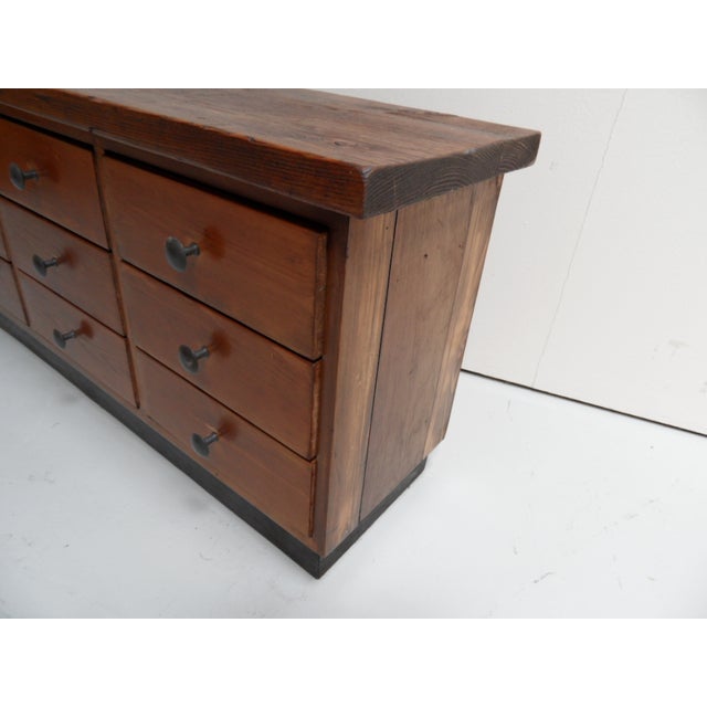 Vintage Pine Filing Cabinet with Nine Drawers, 1950s For Sale - Image 9 of 10