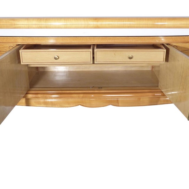 Mid-Century Sideboard with Central Motif Mirror Featuring and Glass Top, 1940s, in Very Good conditions. Designed 1920 to...