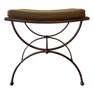 Neoclassical Curule Stool in Patinated Metal, 1960s For Sale