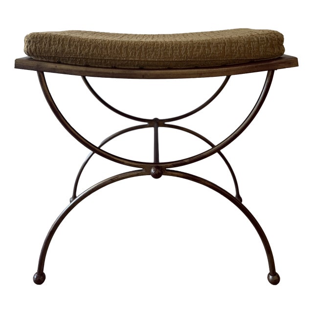 Neoclassical Curule Stool in Patinated Metal, 1960s For Sale