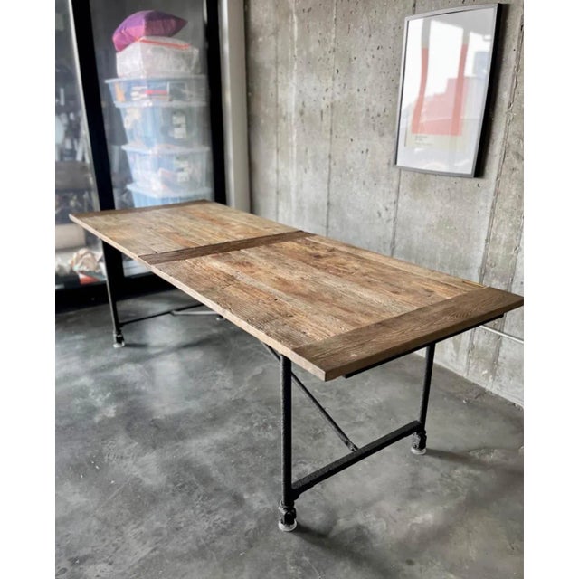 Rustic European Vintage Solid Wood and Cast Iron Table 92” Long Restoration Hardware For Sale - Image 3 of 5