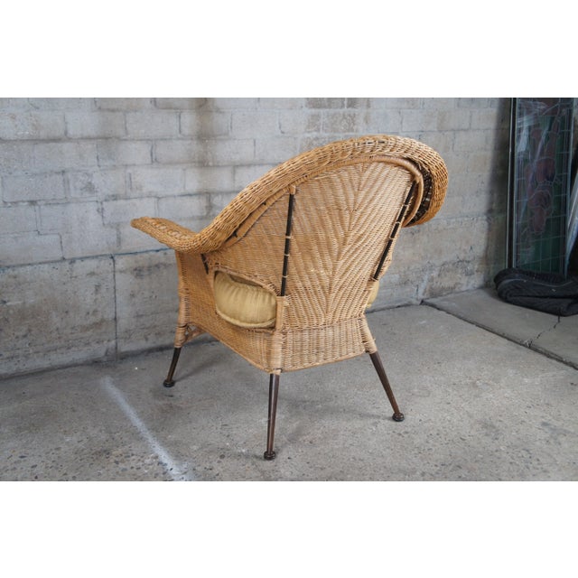 Mid 20th Century Bohemian Modern Woven Wicker Rattan Fan Back Lounge Armchai For Sale - Image 9 of 12