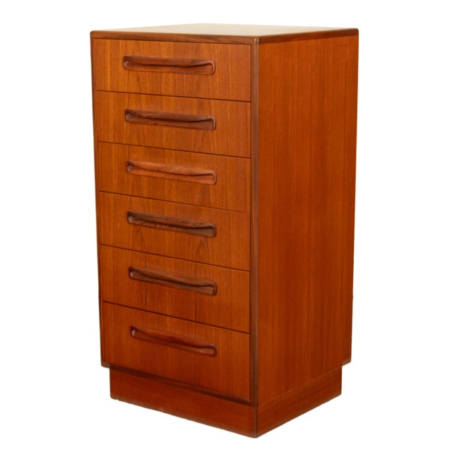 A good Mid-Century Modern Danish Style Teak tall dresser chest of six drawers by G Plan, from the "Fresco" range, 1966....