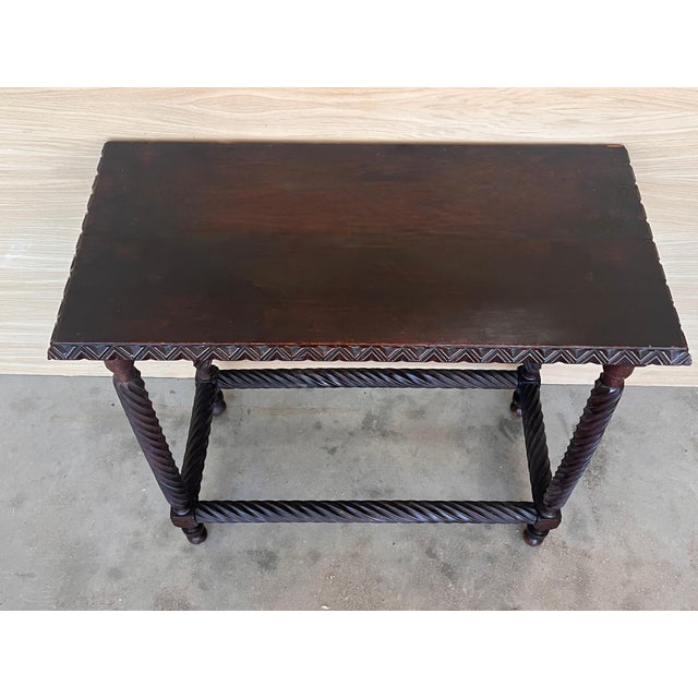19th Spanish Side Table with Cared Turned Legs and carved edges For Sale - Image 9 of 18