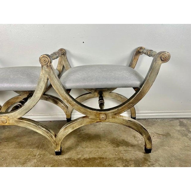 Mid 20th Century Silvered Carved Wood Curule-Form Bench, Europe, Early 20th Century For Sale - Image 5 of 18