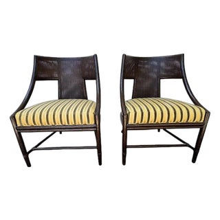Pair of Barbara Barry Classic Curved Arm Chairs From McGuire For Sale