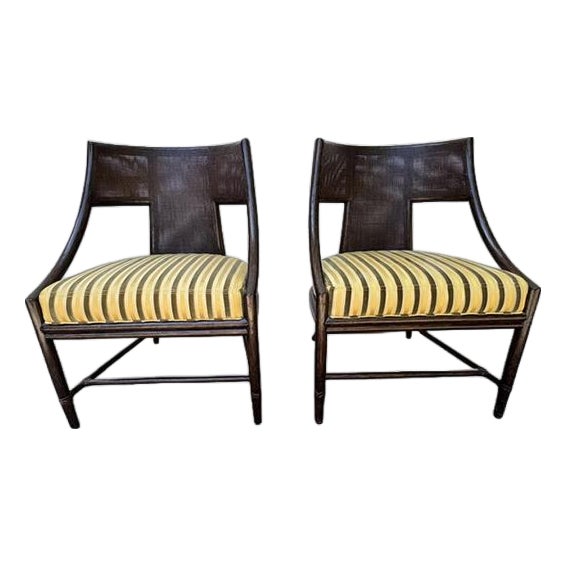 Pair of Barbara Barry Classic Curved Arm Chairs From McGuire For Sale