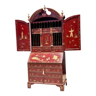 18th C Style George I Red Chinoiserie Decorated Secretary Desk by Burton-Ching For Sale
