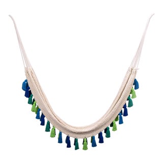 Handmade Deluxe Natural Cotton Hammock with Rainforest Inspired Tassels For Sale