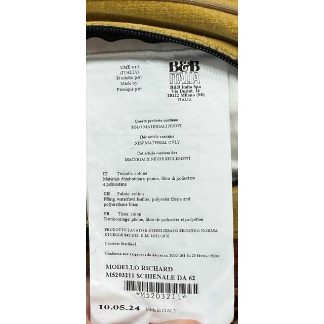 Textile B&B Italia Richard Sofas in Gold Velvet, Designed by Antonio Citterio, a Pair For Sale - Image 7 of 9