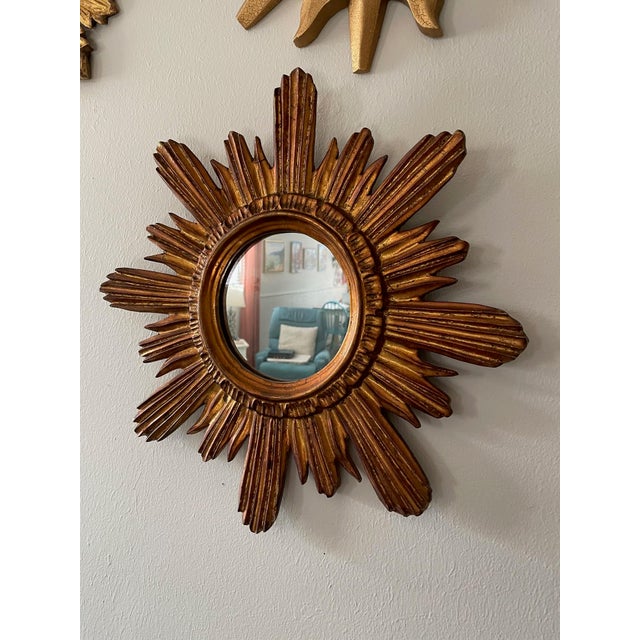 Mid 20th Century French Giltwood Coppery Sunburst Wall Mirror For Sale - Image 16 of 17