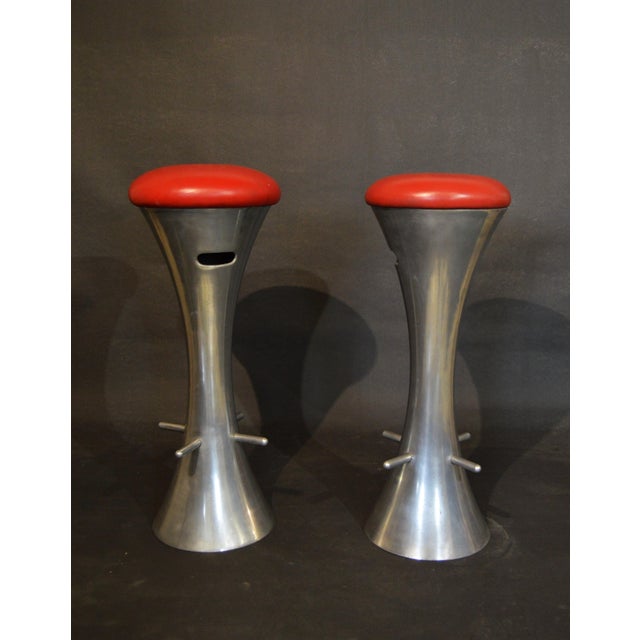 Red Set of Cone Bar Stools in Stainless Steel For Sale - Image 8 of 8