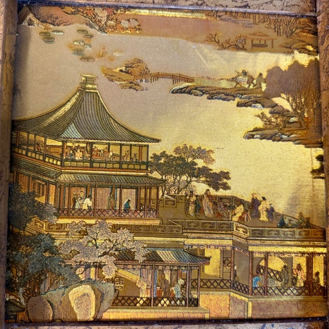 Metal Mid 20th Century Hollywood Regency Italian Gold Gilt Magazine Rack With Chinoiserie Panels For Sale - Image 7 of 10