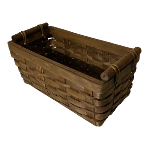 Mid 20th Century Woven Wood Rectangle Basket